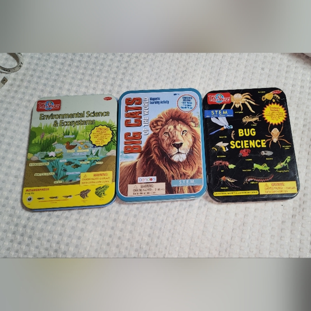 TS SHURE EUC 3 SET TEACHING TINS. ENVIRONMENT  BUG SCIENCE  BIG CATS. ALL 3 TOG.
